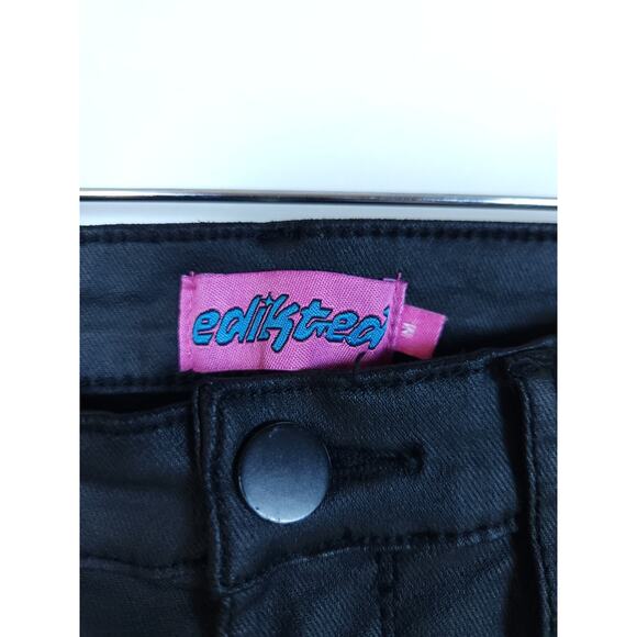 Edikted Medium High-rise Black Coated Faux Leather Flare And Stretchy Pants - Picture 3 of 12